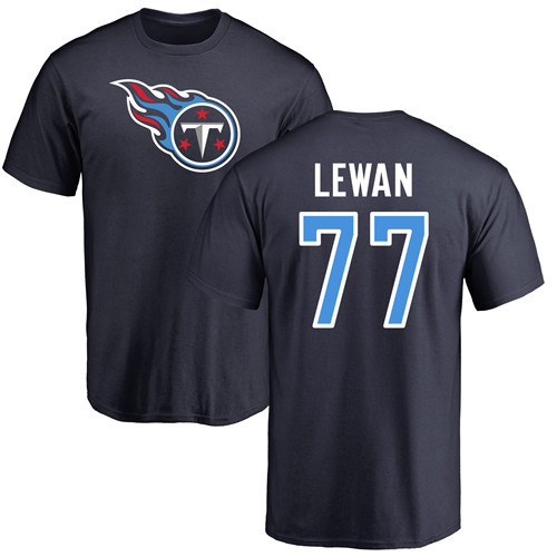 Tennessee Titans Men Navy Blue Taylor Lewan Name and Number Logo NFL Football #77 T Shirt->nfl t-shirts->Sports Accessory